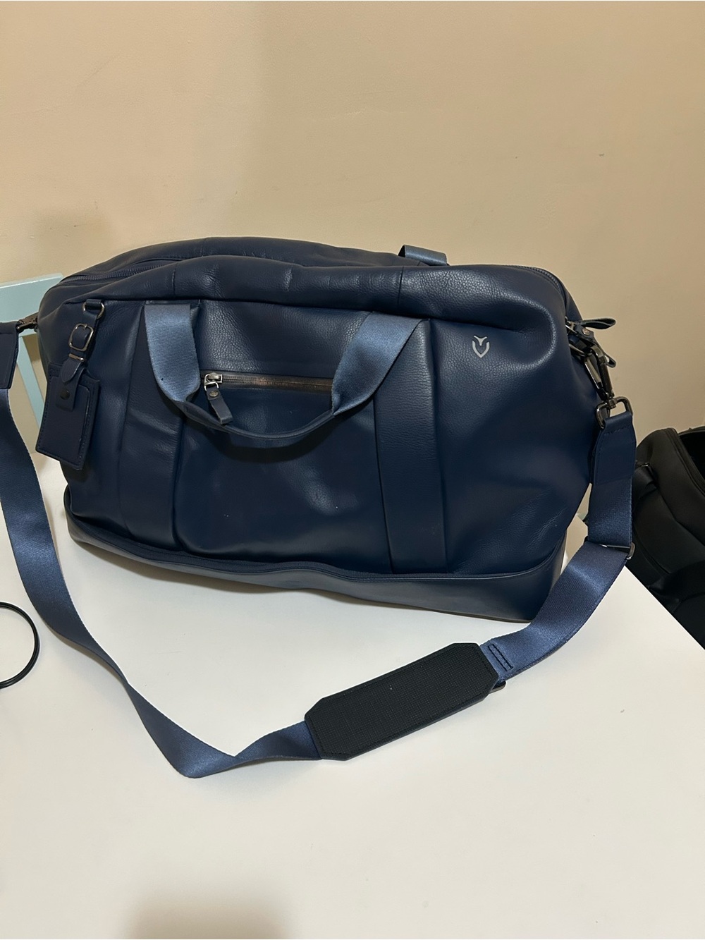 VesseL USA Navy Blue Leather Duffel Bag
